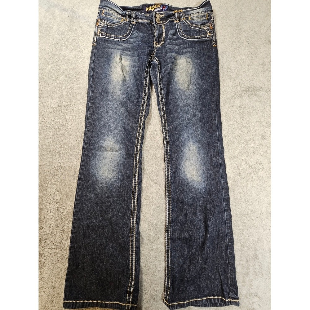 Angels Jeans Womens Dark Wash Bootcut Denim Thick Stitch Flap Pocket Size 11